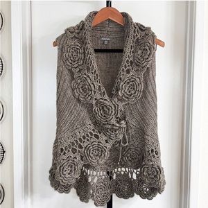 NWOT Roz & Ali Knit Crochet Wool Blend Sweater Vest - Brown , Size 14/16, L/XL